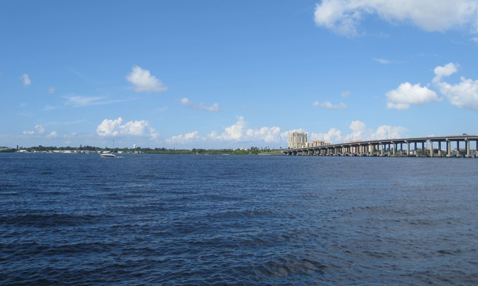 The Manatee River and DeSoto Bridge seen from Bradenton Riverwalk